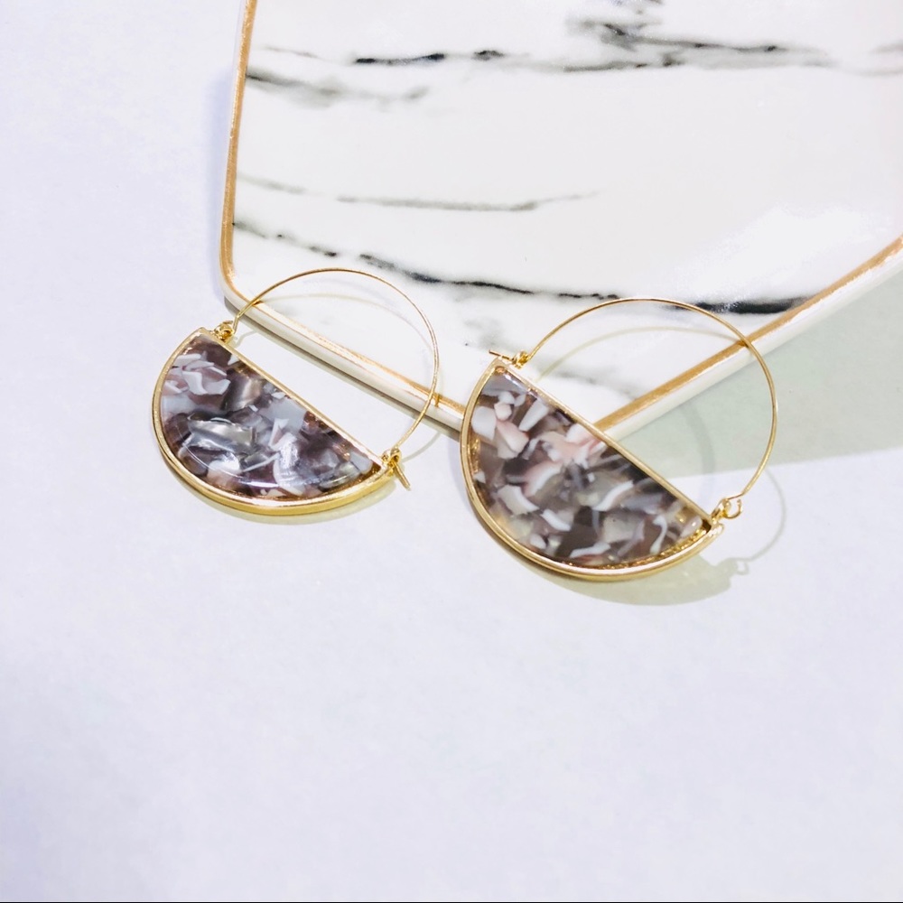 ALISA HALF CIRCLE HOOP DROP GRAY MULTI EARRINGS - Picture 2 of 6